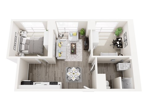 Floor plan for 1 bed, 1 bath, 675 sqft